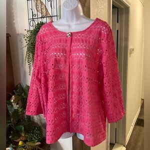 Ruby Rd. Vibrant Pink Lace cardigan  like new Condition.